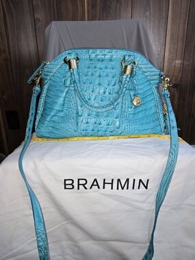 Brahmin Turquoise Croc-Embossed Leather Satchel